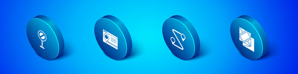 Set Isometric Stop sign, Route location, Folded map and Infographic of city navigation icon. Vector