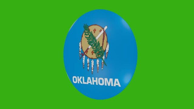3d rendering of an Oklahoma USA State flag icon rotating on itself on a chroma background