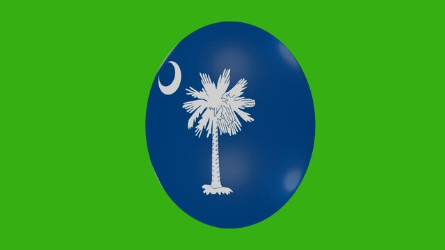 3d rendering of a South Carolina USA State flag icon rotating on itself on a chroma background