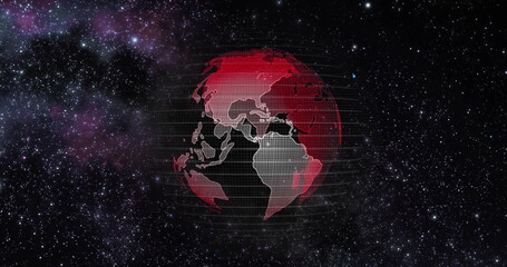 Red Earth Concept of Global Warming. Big data 3d Earth. Binary code surrounding globe rotating. Retro digital Earth. Digital data globe,abstract 3D rendering of data network surrounding planet earth.