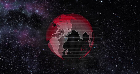 Red Earth Concept of Global Warming. Big data 3d Earth. Binary code surrounding globe rotating. Retro digital Earth. Digital data globe,abstract 3D rendering of data network surrounding planet earth.