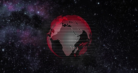 Red Earth Concept of Global Warming. Big data 3d Earth. Binary code surrounding globe rotating. Retro digital Earth. Digital data globe,abstract 3D rendering of data network surrounding planet earth.