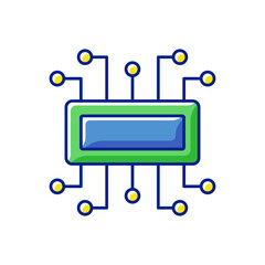 Microcontroller RGB color icon. Small computer created on single metal oxide semiconductor integrated circuit chip. Tiny electronic parts. Isolated vector illustration