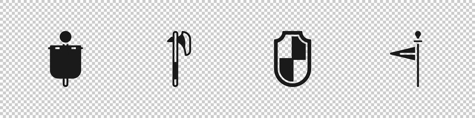 Set Medieval flag, axe, Shield and icon. Vector