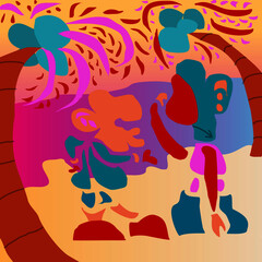 Illustration of two abstract guys talking each other in abstract beach