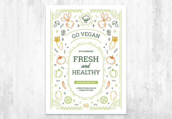 Vegan Flyer Card with Colourful Vegetable Broccoli Carrot Beetroot