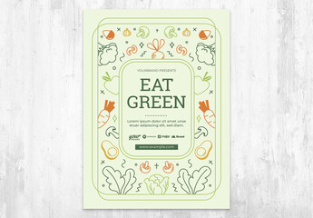 Vegan Flyer Card with Fruits and Veggie Frame Illustration
