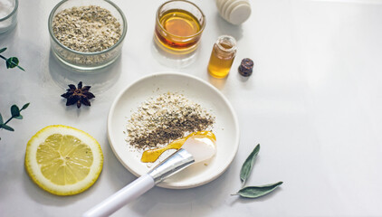 Natural wellness skin care ingredients and facial products. DIY home cosmetics