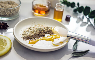 Natural wellness skin care ingredients and facial products. DIY home cosmetics