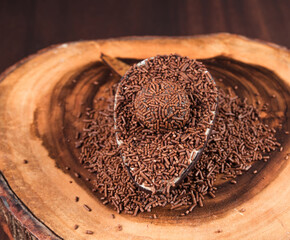 Chocolate Easter Egg filled with brigadeiro (brigadier), Goumert egg chocolate tradition in Brazil.