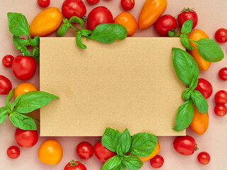 Frame of various  vegetables on background, top view. Frame of organic food with space for text.