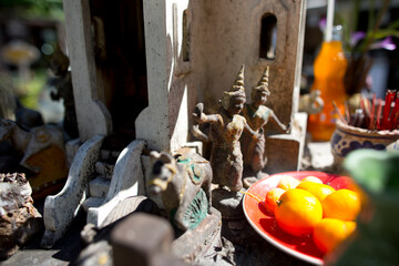view of buddhist temple traditional offerings