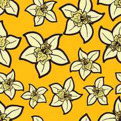 Seamless background with a pattern of hand drawn vanilla flower