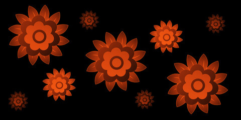Fototapeta na wymiar Orange flowers on black background.