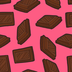 Seamless background with a pattern of hand drawn pieces of chocolate