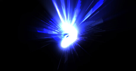 Futuristic lens flare. Light explosion star with glowing particles and lines. Beautiful abstract rays background.
