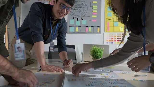 Startup team working in office, business teamwork  Planning Meeting.mobile app interface workflow design concept