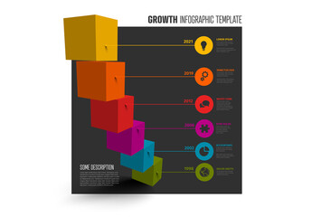 Growth Cube Stairs Infographic Template with Droplet Pointers