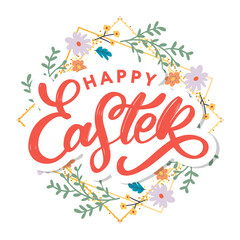 Happy Easter day background with frame flowers