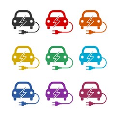Electric car icon isolated on white background color set