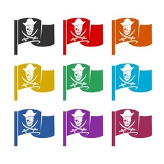 Pirate flag icon isolated on white background color set