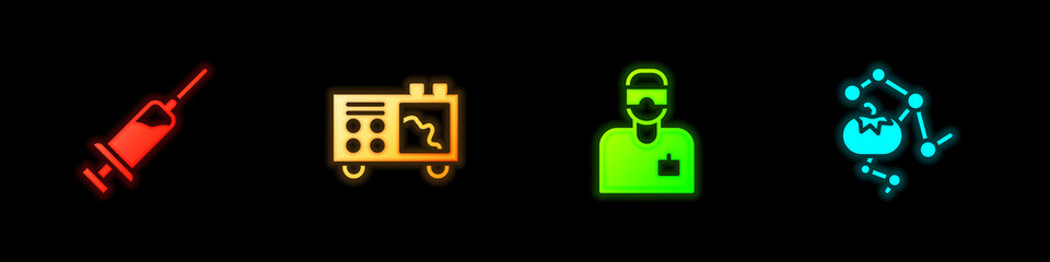 Set Syringe, Spectrometer, Laboratory assistant and Genetically modified food icon. Vector