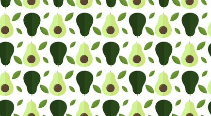 Green avocado with leaves seamless pattern. Flat design illustration. Vector illustration for fabric, textile, wrapping paper, banners and wallpaper.