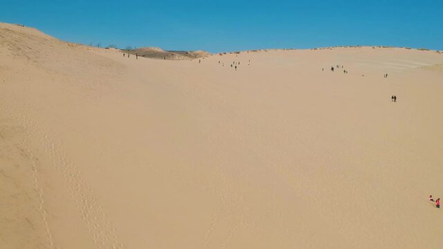 Drone Shot of Sleeping Bear Sand Dunes National Lakeshore in Michigan. Moving up