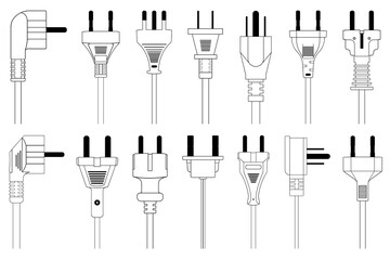 Illustration of different plugs isolated on white