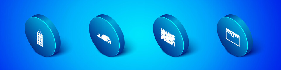 Set Isometric Dynamite bomb, Pirate treasure map, Antique chest and bandana for head icon. Vector