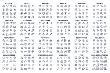 384 modern thin line icons. High quality pictograms. Linear icons set of question, Real Estate, Recruitment, sachet, etc symbol template for graphic and web design collection logo vector illustration