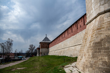 ancient stone fortress-kremlin in Zaraysk on a spring sunny day