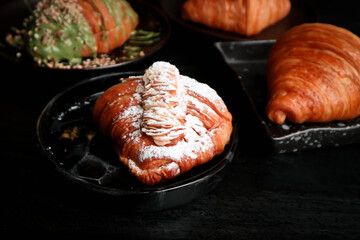 croissant, French croissant or almond croissant with icing