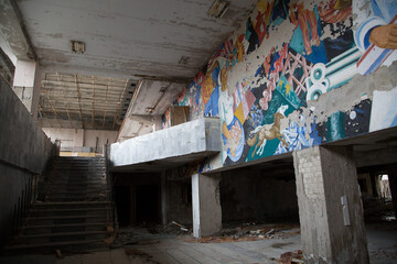 Fototapeta na wymiar graffiti on the wall of an abandoned building, Pripyat, Chernobyl