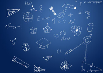 Maths formulas written by white chalk on the chalkboard background.