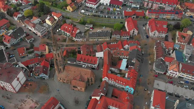 Beautiful top view of the central and historical part of Bad Durkheim. Beautiful flight on a quadcopter.
