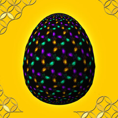 Happy Easter, Artfully designed and colorful 3D easter egg, 3D illustration on yellow background with frame