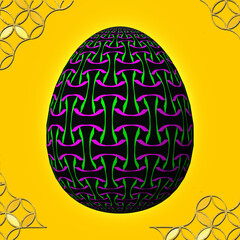 Happy Easter, Artfully designed and colorful 3D easter egg, 3D illustration on yellow background with frame