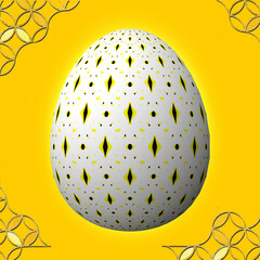 Happy Easter, Artfully designed and colorful 3D easter egg, 3D illustration on yellow background with frame