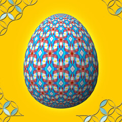 Happy Easter, Artfully designed and colorful 3D easter egg, 3D illustration on yellow background with frame