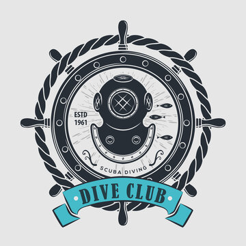Scuba Diving Sport Club Badge, Emblem or Logo design template. Vector illustration