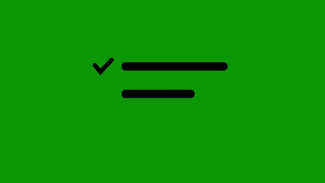 Checklist animation. Clipboard with checklist icon.  List animation on chroma key and black background. Notebook line animation. Mark list. Tick cartoon animation