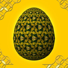 Happy Easter, Artfully designed and colorful 3D easter egg, 3D illustration on yellow background with frame