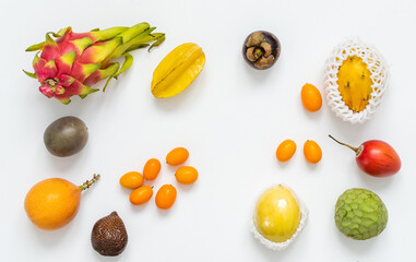 exotic fruit collection, exotic fruits on white background