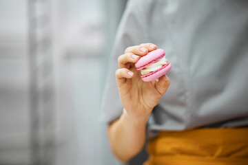 Bright macaroons taken in close-up. Colorful sweets