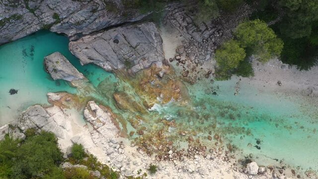 Aerial View Above The Surface Of A Mountain River Soca