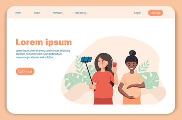 Landing page, pregnant woman with a smoothie. Pregnant woman concept vector illustration in cute cartoon style, healthcare, pregnancy. Healthcare concept