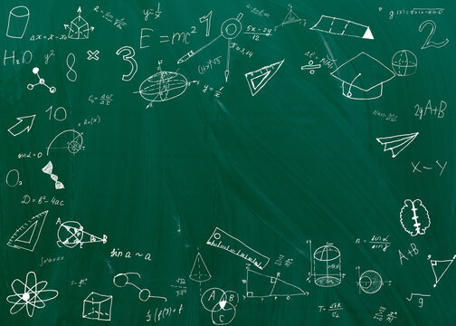 Math formulas. Mathematical formulas on green school chalkboard