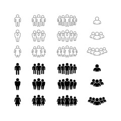Set line and glyph icons of people group