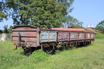 abandoned old rusty locomotive train in the countryside